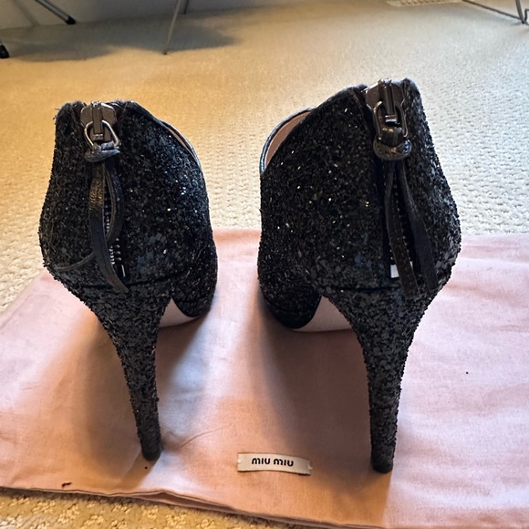 Miu Miu Calzature Donna - Nero Glitter Platform Heels - Picture 7 of 8